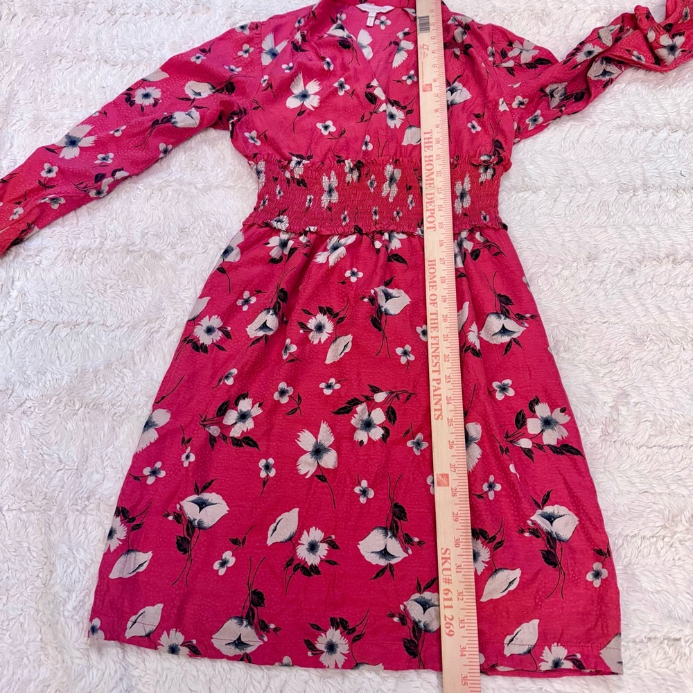 Rebecca Taylor size 2 Daniella Red Floral Silk Blend Dress smocked v neck - Picture 5 of 8